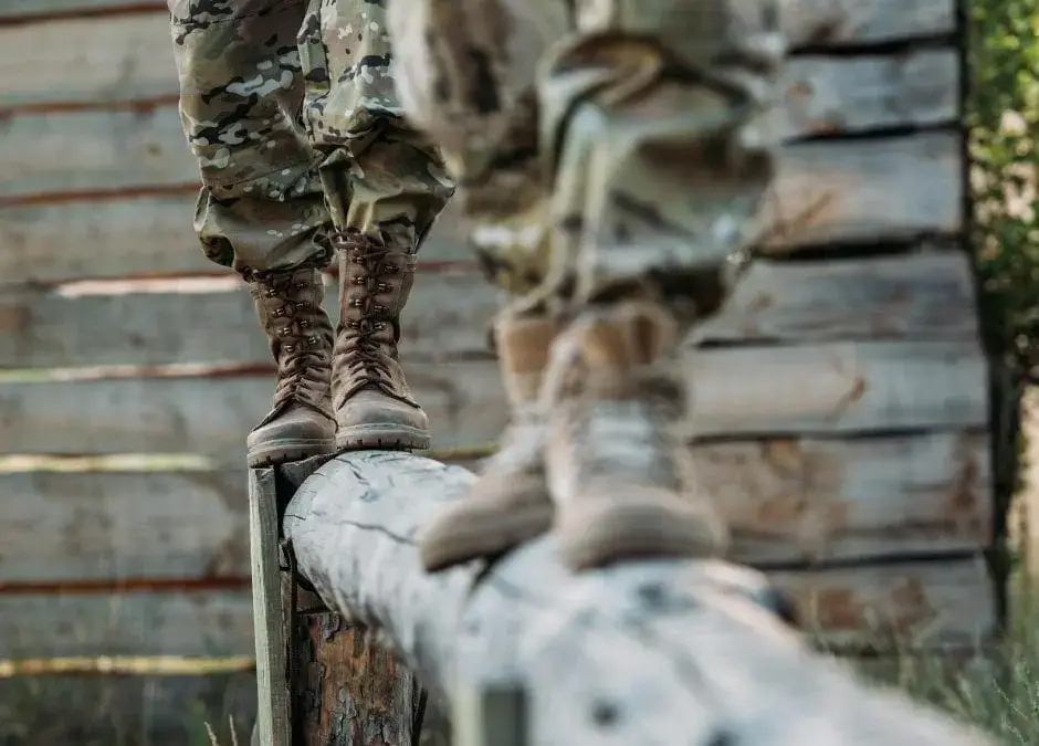 Soldier walking on log excercise