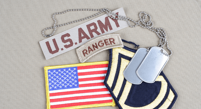 US Army Ranger Badge and US Flag