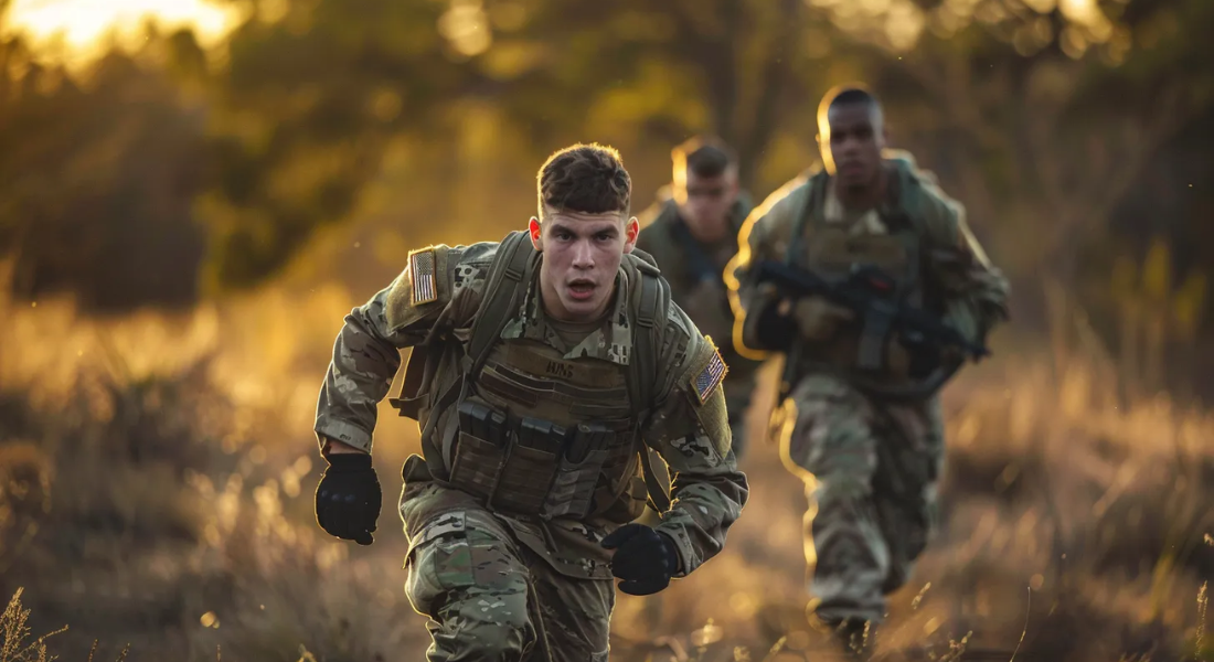 US Army individual is running during his training. Advanced Individual Training (AIT)