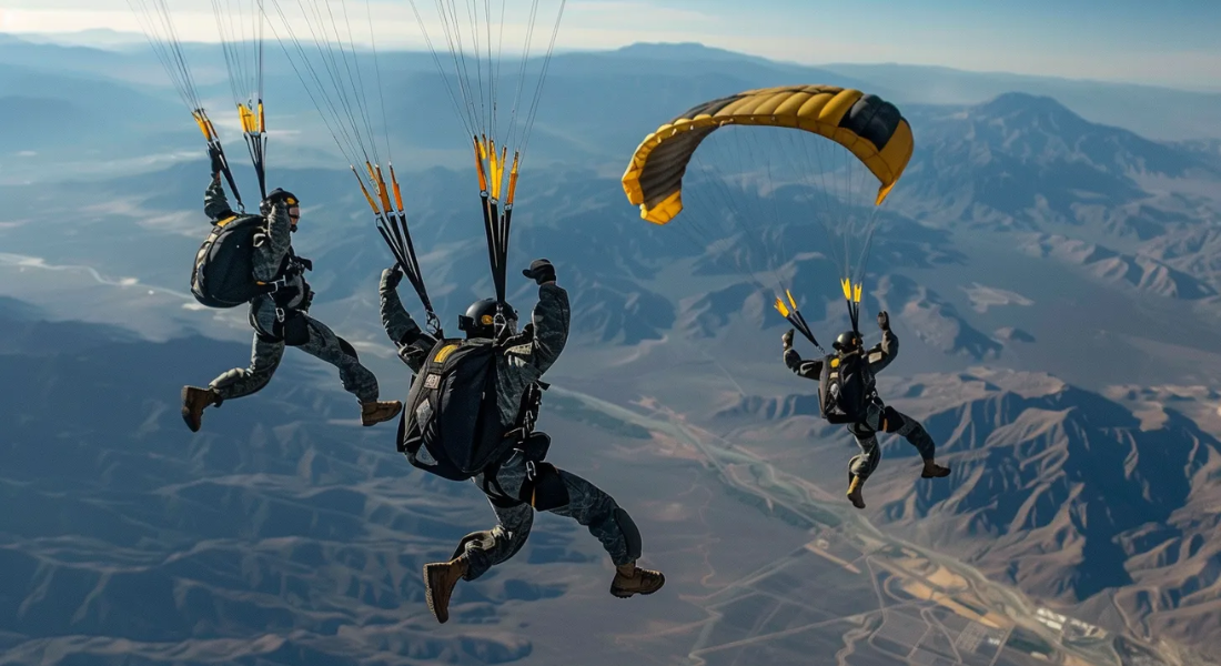 The Army's skydivers are practicing. U.S.-Army's Elite Demonstration Team.