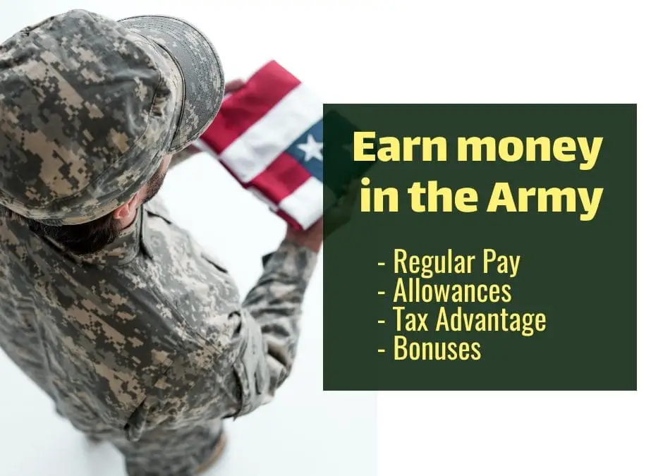 Earn Money in the Army with various benefits Soldier holding American Flag