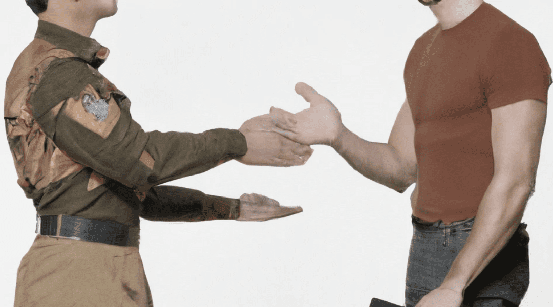 Handshaking between Soldiers with and without uniform
