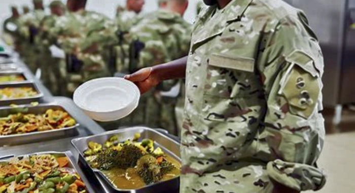 Army Officer getting food from mess
